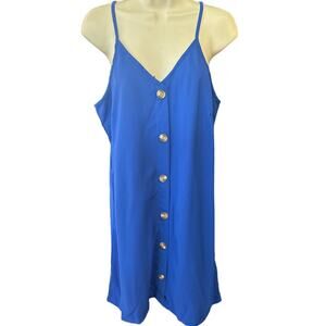 Chic Royal Blue Sleeveless Knee-Length Dress -Medium - Buttons-Down Front Accent